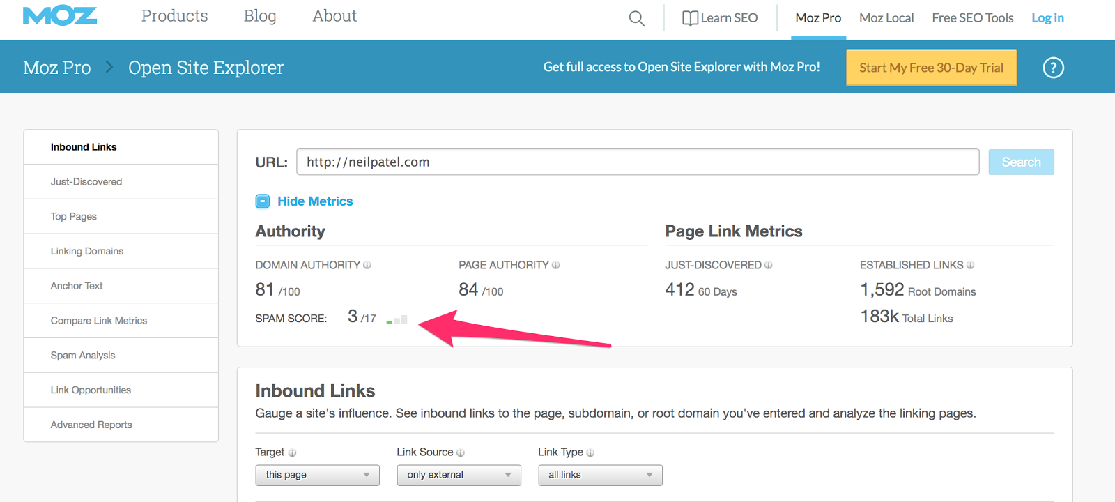 Moz Backlink Tool