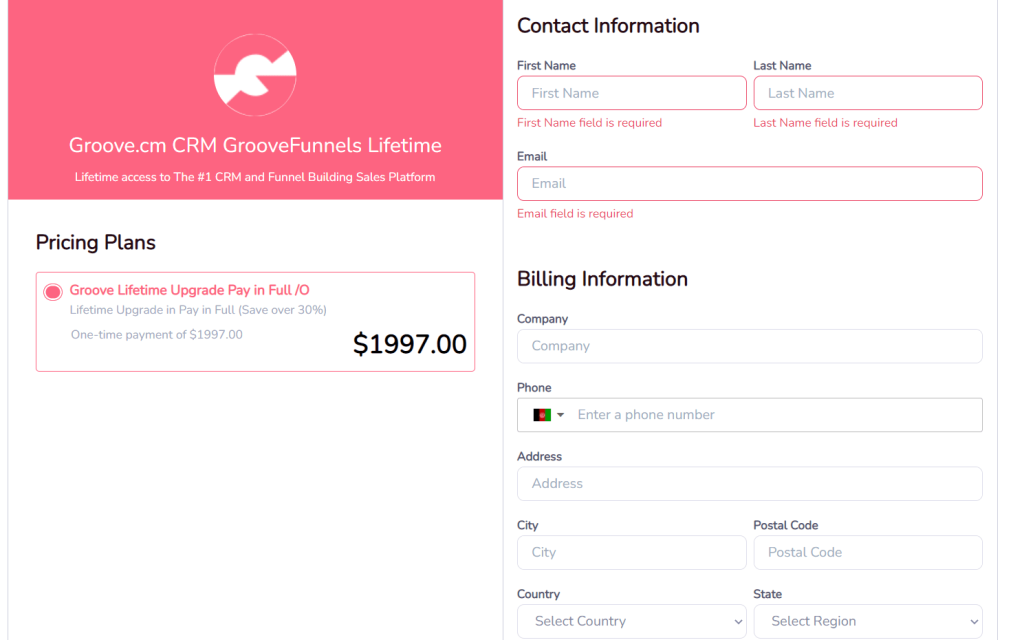 Checkout Page Of GrooveFunnels
