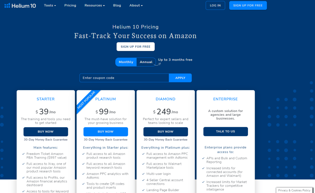 Helium 10 Pricing Plans Helium 10 Pricing Plans
