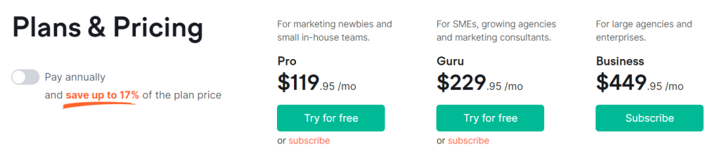 SEMrush Pricing Plan SEMrush Pricing Plan