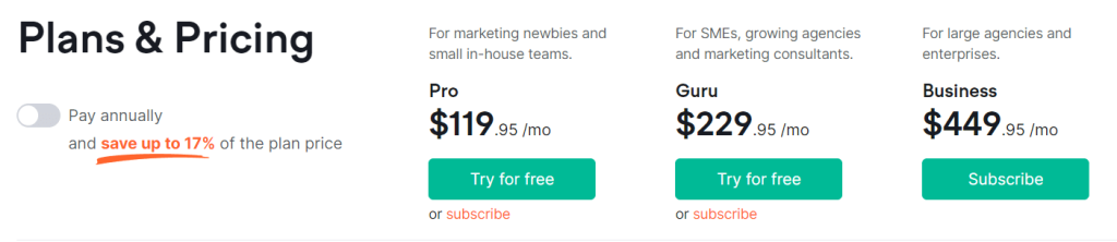 SEMrush Pricing Plan SEMrush Pricing Plan