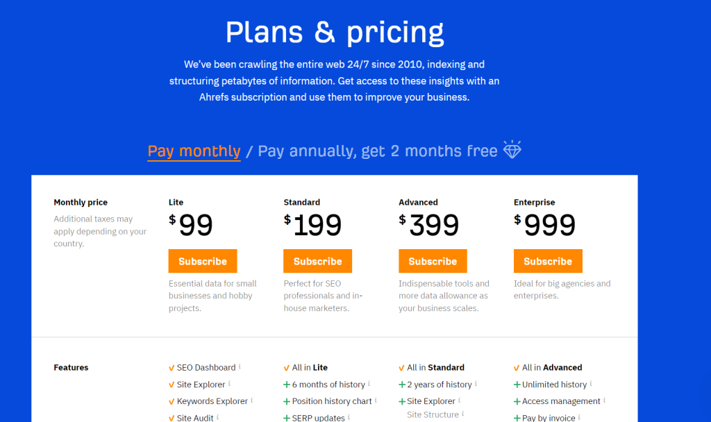 Ahrefs Pricing Plans Ahrefs Pricing Plans