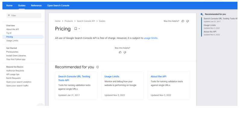 Google Search Console- Pricing page