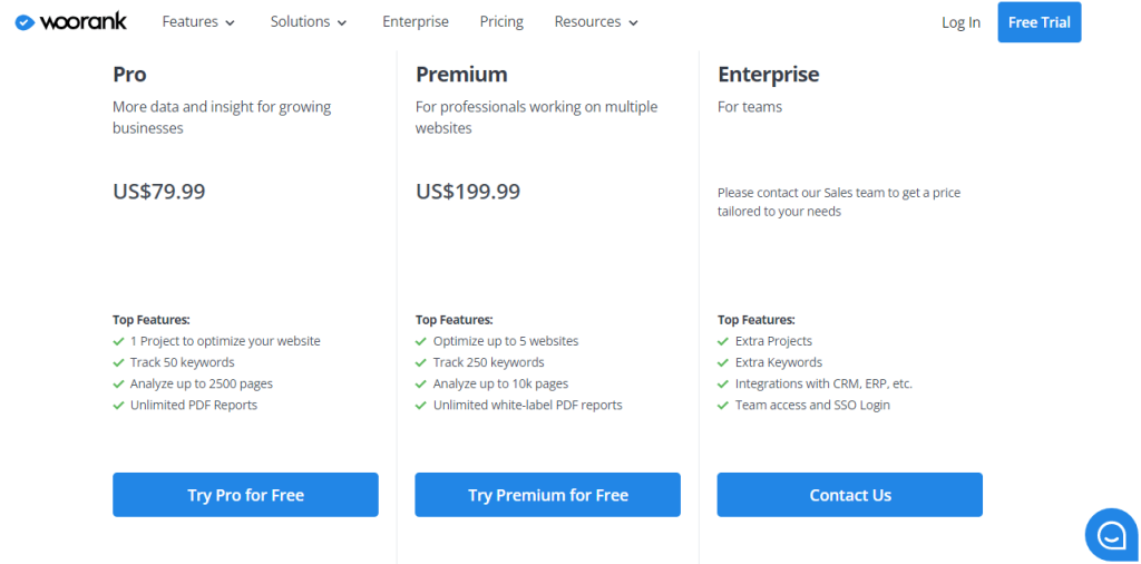 WooRank pricing page WooRank pricing page
