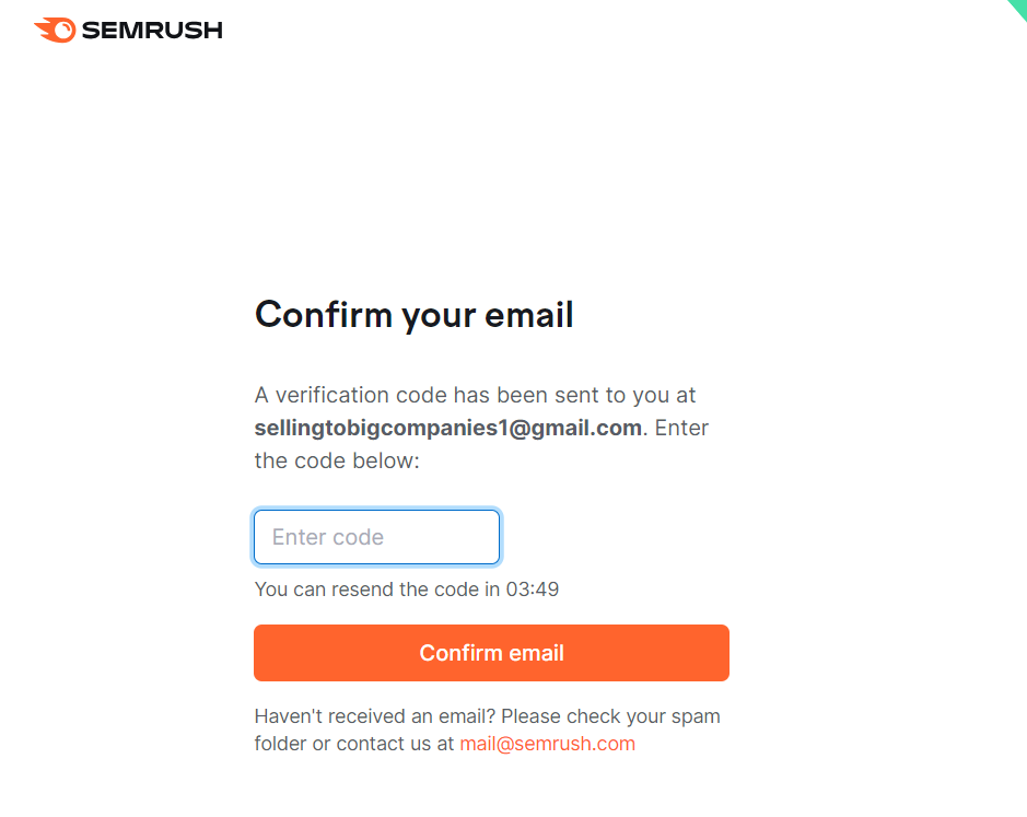 Enter The Code To Confirm Your Email Address