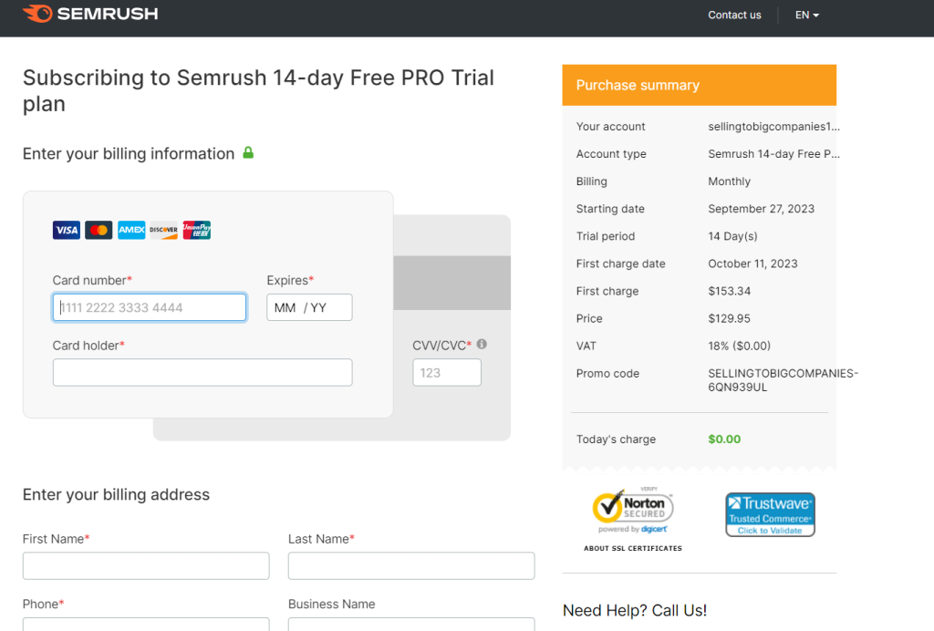 Enter Your Billing Details To Claim The Free Trial