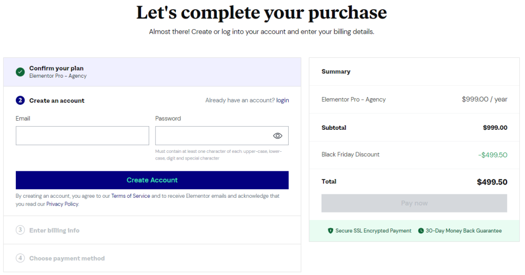 Elementor Pro - Create Account Elementor Pro - Create Account