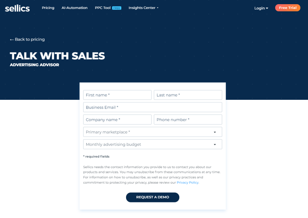 Sellics - Create A Account