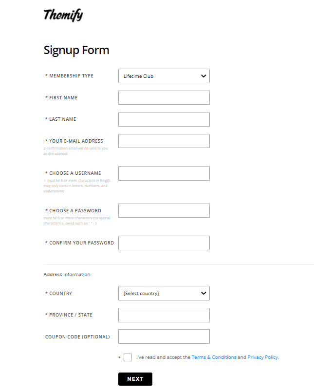 Themify - Signup Form