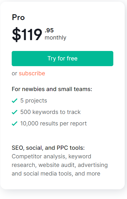 Semrush Pro Plan Semrush Pro Plan