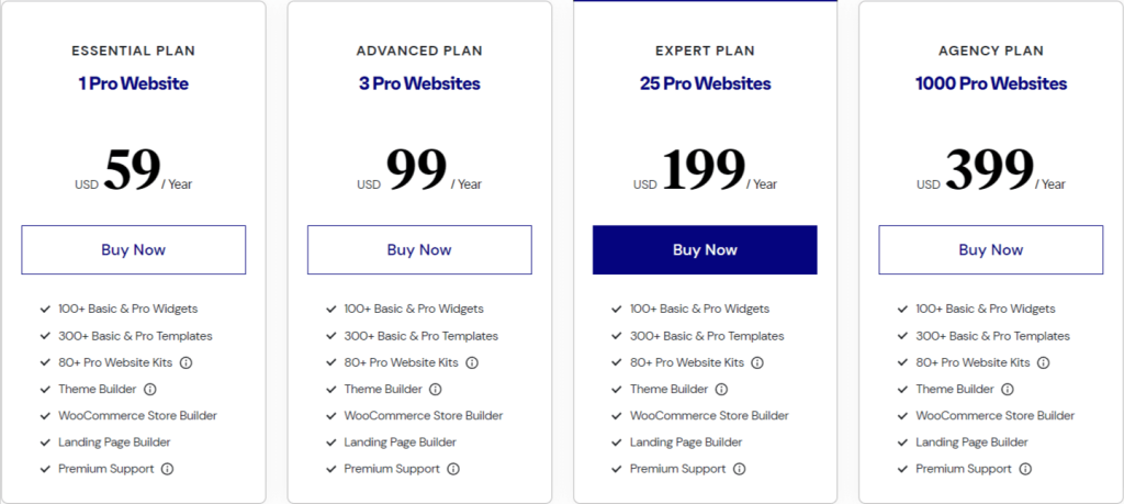 Elementor Pricing Plan